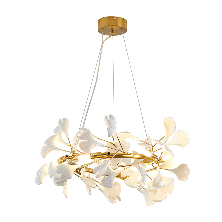 Round Frame Chandelier with Leaf Petals in Brass by Bethel