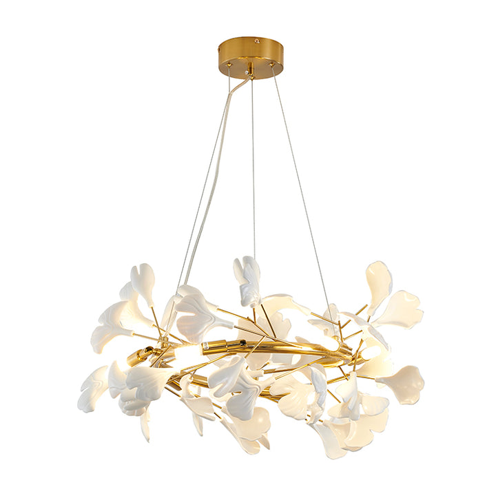 Round Frame Chandelier with Leaf Petals in Brass by Bethel