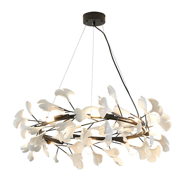 Round Frame Chandelier with Leaf Petals in Black by Bethel