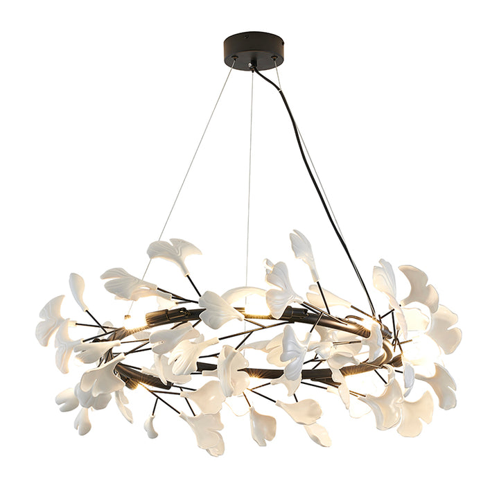 Round Frame Chandelier with Leaf Petals in Black by Bethel