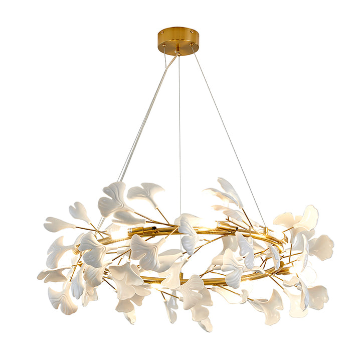 Round Frame Chandelier with Leaf Petals in Brass by Bethel