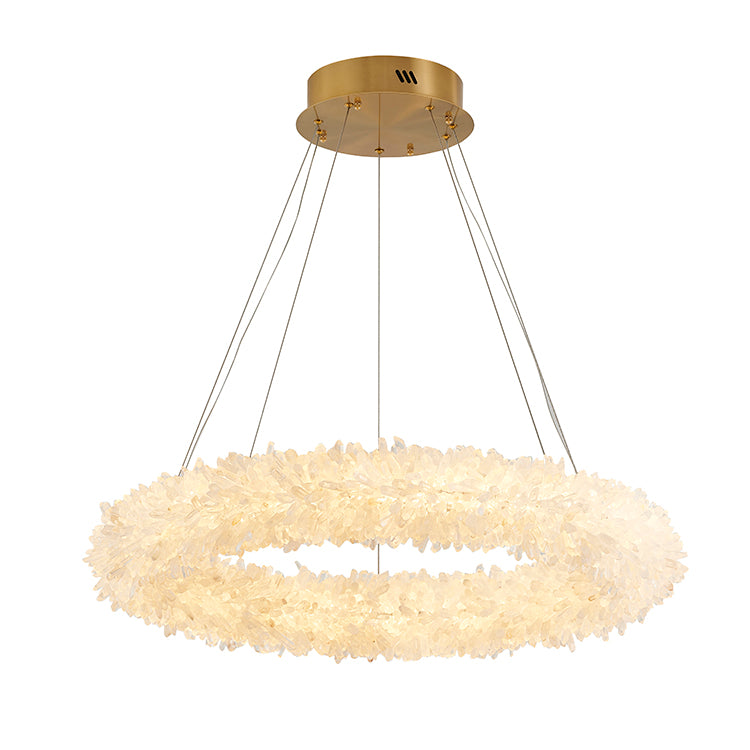Brass Frame Chandelier with Spiky Natural Crystal Halo by Bethel