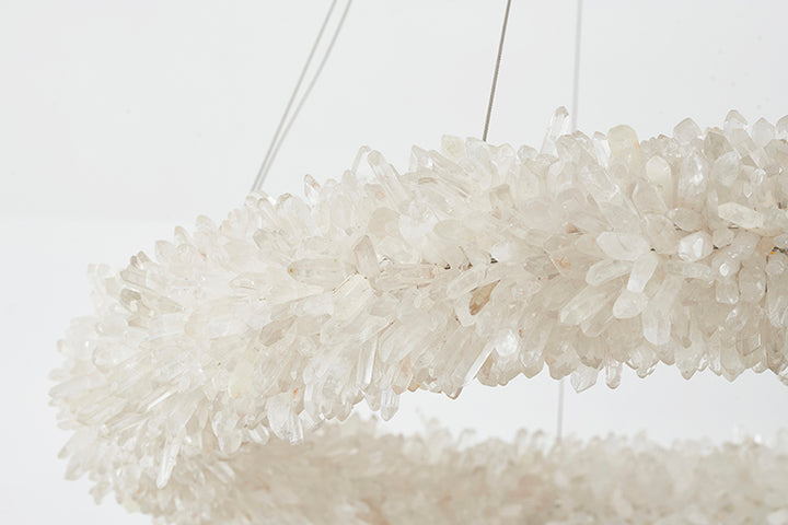 Brass Frame Chandelier with Spiky Natural Crystal Halo by Bethel - view 5