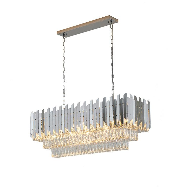 Stainless Steel Frame Chandelier with Clear Hanging Crystals in Chrome by Bethel