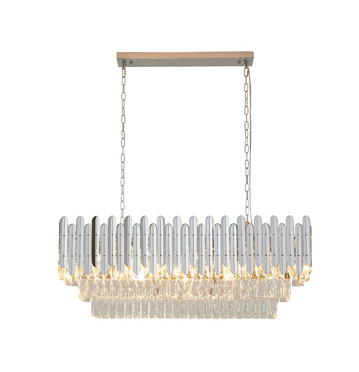 Stainless Steel Frame Chandelier with Clear Hanging Crystals by Bethel - view 24