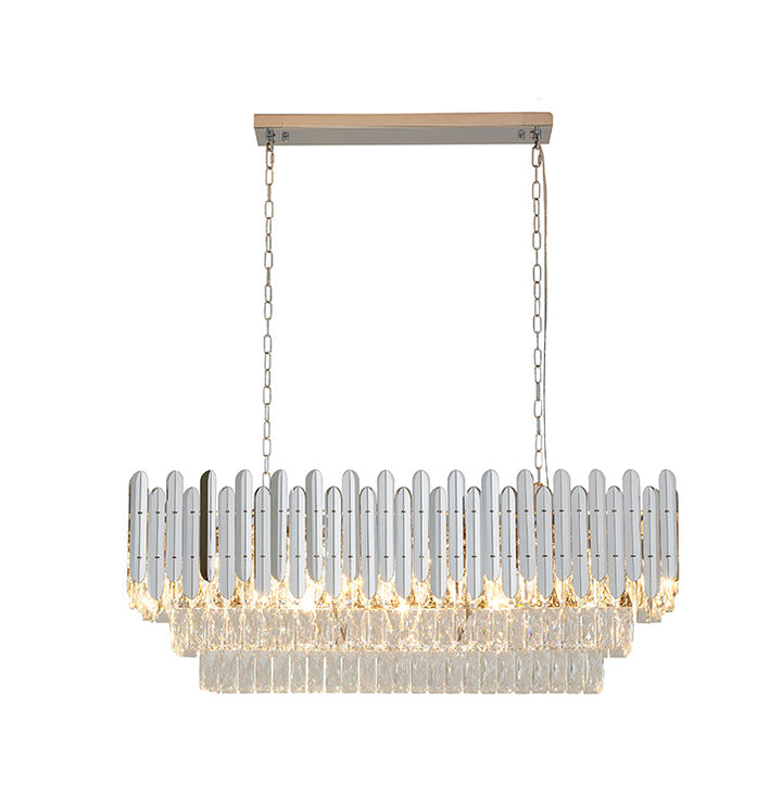Stainless Steel Frame Chandelier with Clear Hanging Crystals by Bethel - view 24