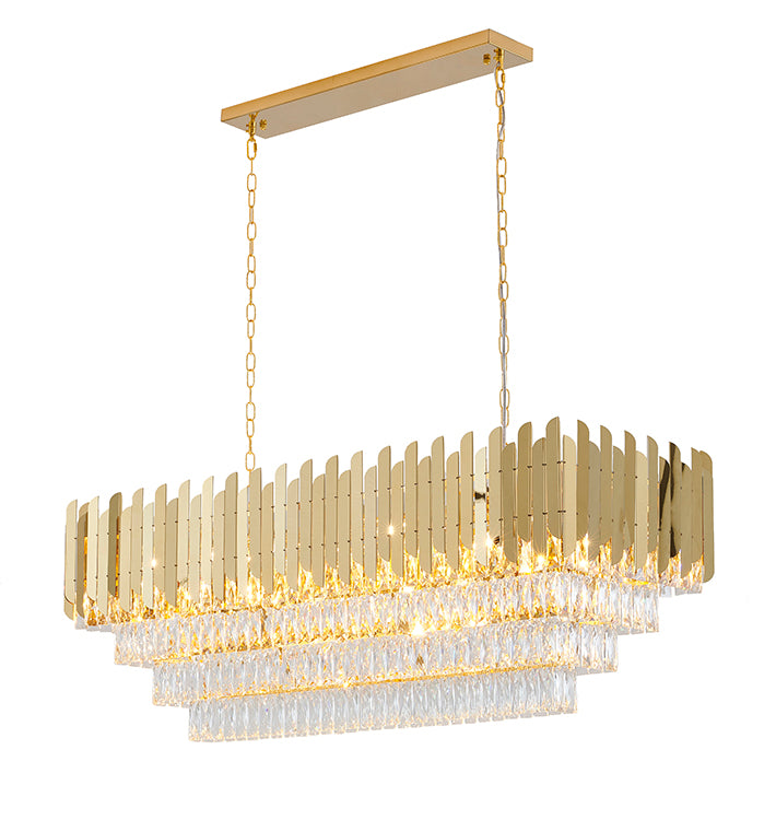 Stainless Steel Frame Chandelier with Clear Hanging Crystals in Gold by Bethel