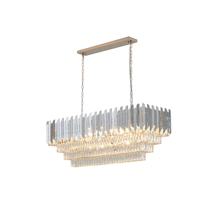 Stainless Steel Frame Chandelier with Clear Hanging Crystals in Chrome by Bethel