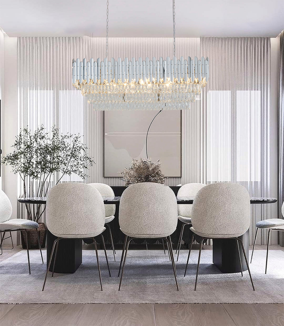 Stainless Steel Frame Chandelier with Clear Hanging Crystals by Bethel - view 35