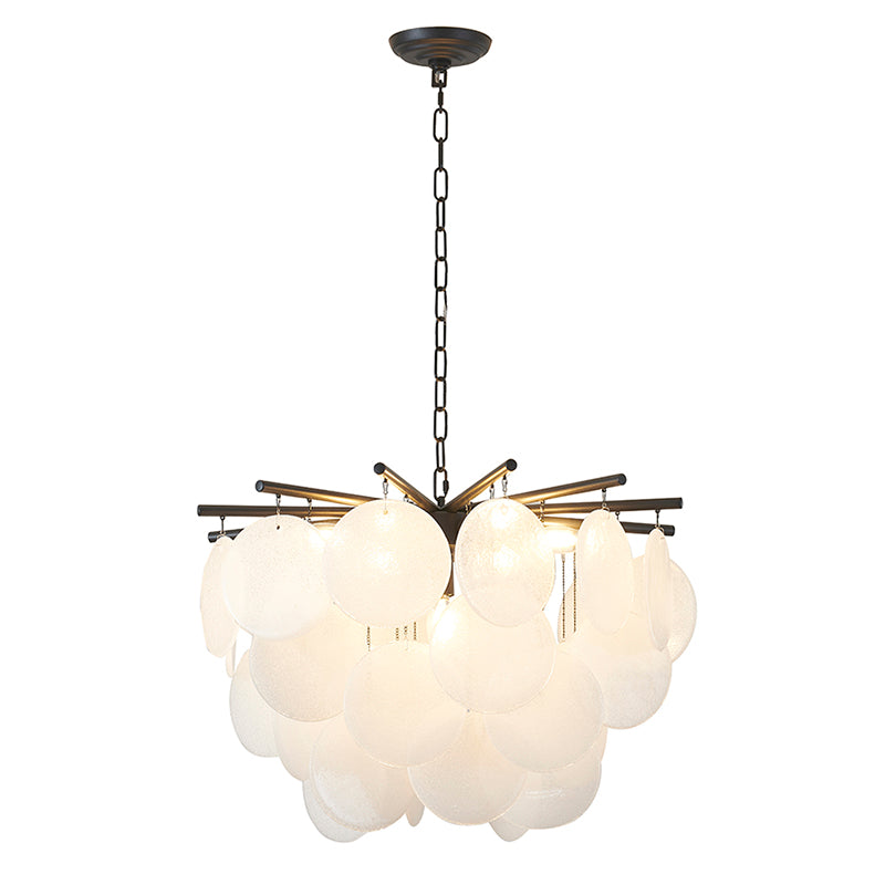 Frame with Frosted Hanging Glass Petals Chandelier in Satin Black by Bethel