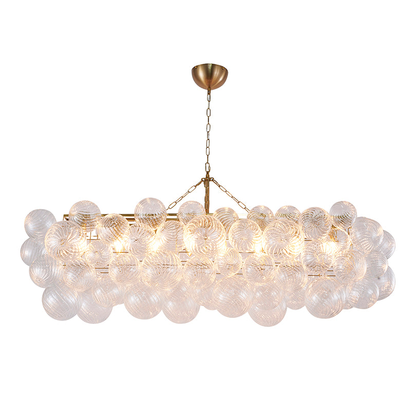 Brass Frame Chandelier with Clear Glass Swirl Shades by Bethel