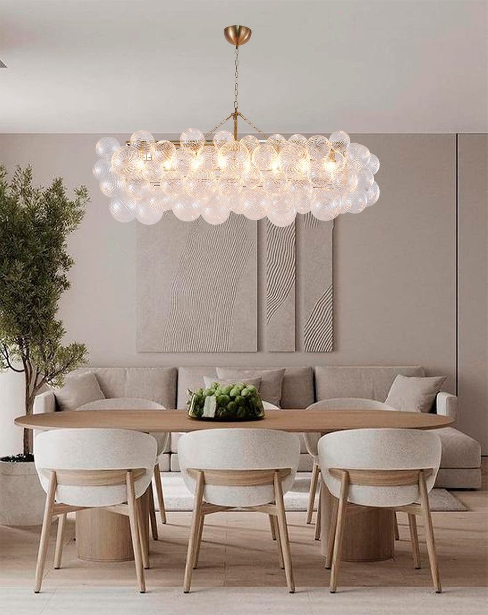 Brass Frame Chandelier with Clear Glass Swirl Shades by Bethel - view 2