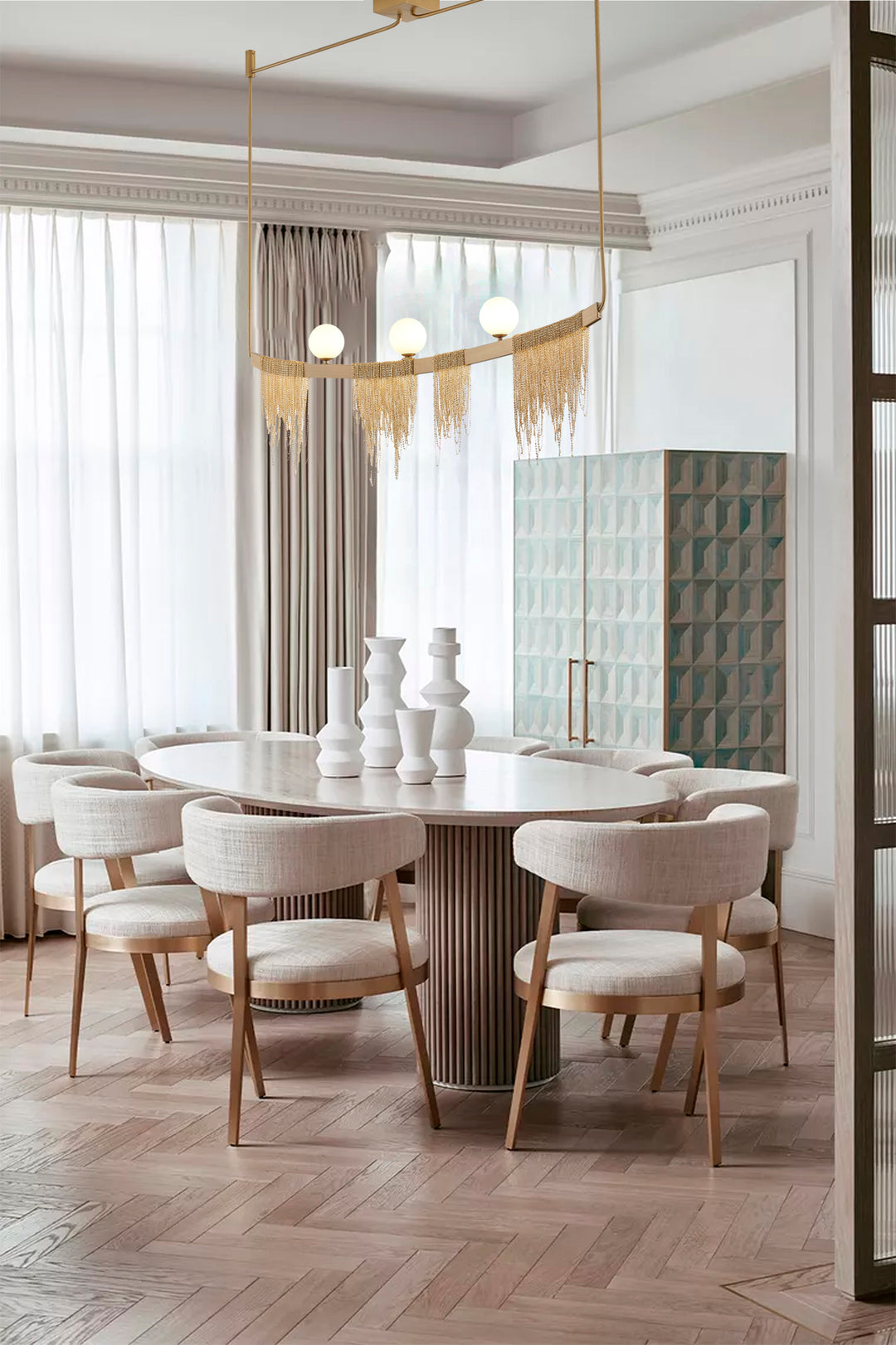 Hairline Chandelier with Stainless Steel Hanging Chains &amp; Glass Shades