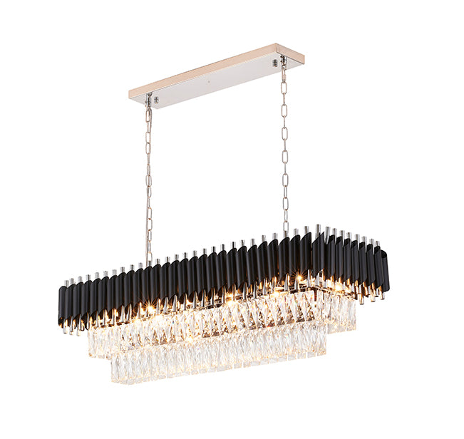Rectangular Frame Chandelier with Clear Hanging Crystals in Chrome by Bethel