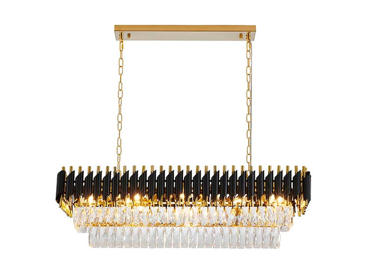 Rectangular Frame Chandelier with Clear Hanging Crystals in Black & Gold by Bethel