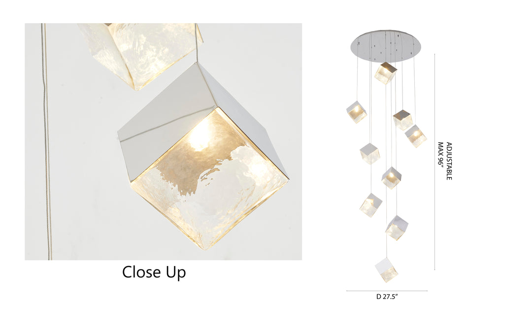 Round Frame Chandelier with Hanging Cubed Clear Distorted Glass Pendants by Bethel - view 16