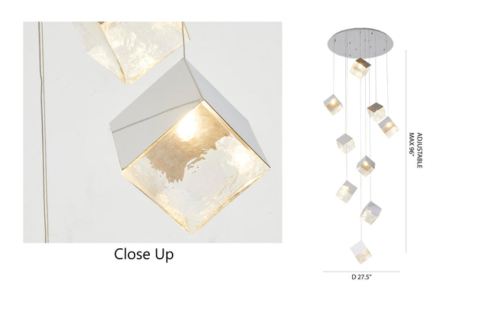 Round Frame Chandelier with Hanging Cubed Clear Distorted Glass Pendants by Bethel - view 16