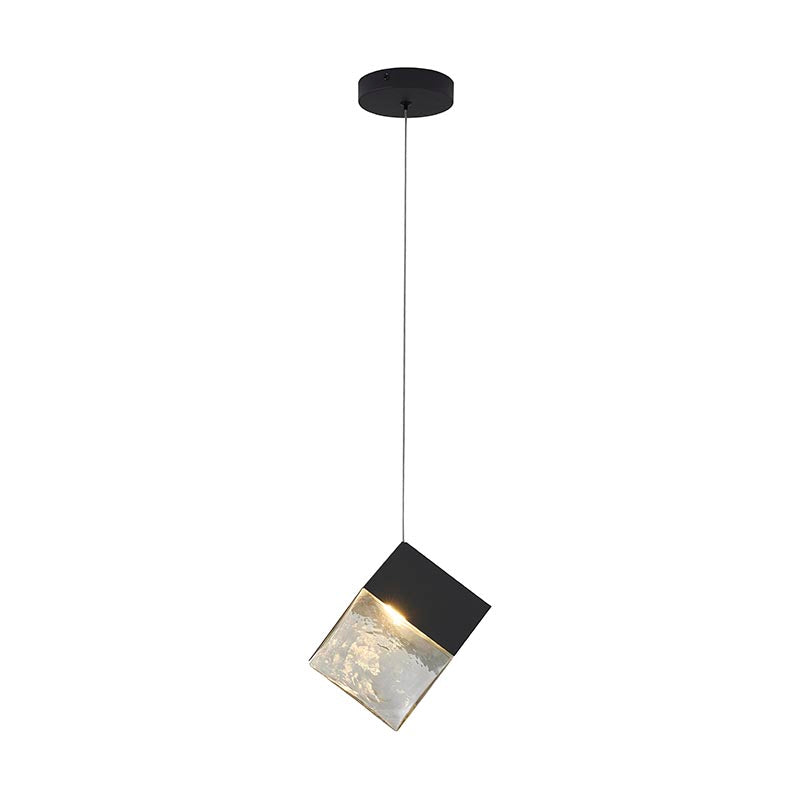 Frame Cubed Pendant Light with Clear Distorted Glass in Black by Bethel