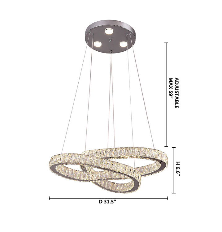 Clear Crystal Double Twisted Ring LED Chandelier by Bethel - view 3