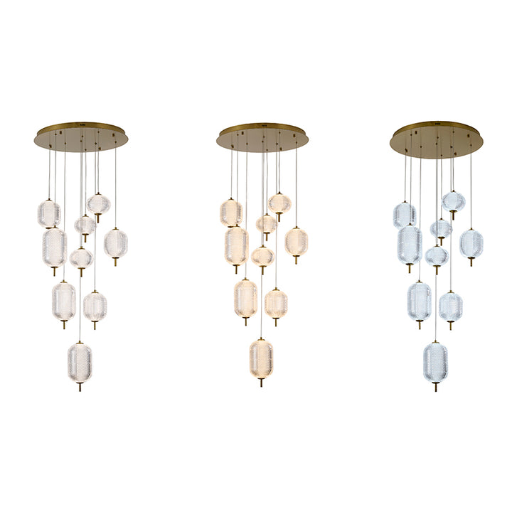 Flushed Brass Frame Chandelier with Hanging Clear Pendants in Brass by Bethel