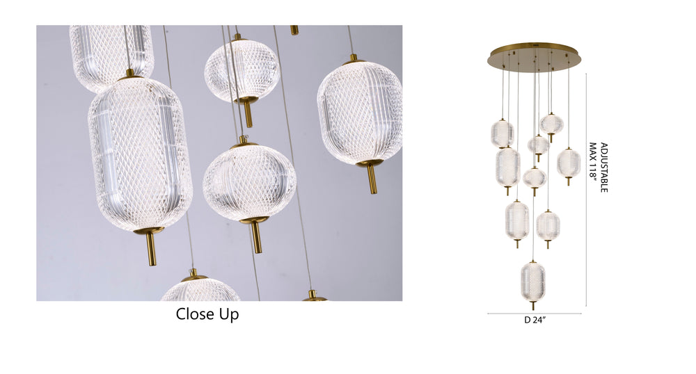 Flushed Brass Frame Chandelier with Hanging Clear Pendants by Bethel - view 2