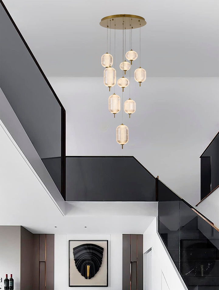 Flushed Brass Frame Chandelier with Hanging Clear Pendants by Bethel - view 3