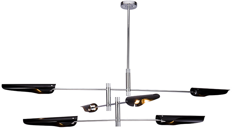 Arm Frame Chandelier with Shades in Chrome by Bethel