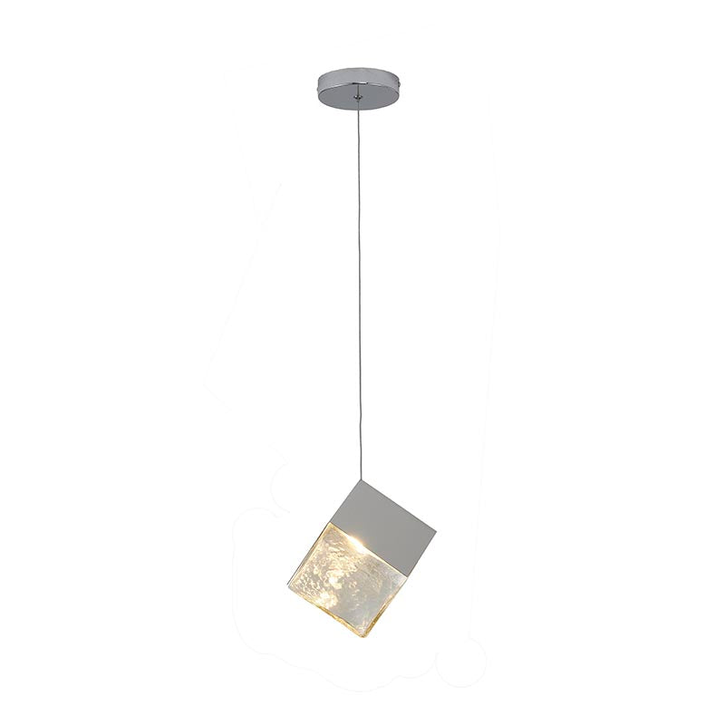 Frame Cubed Pendant Light with Clear Distorted Glass in Chrome by Bethel