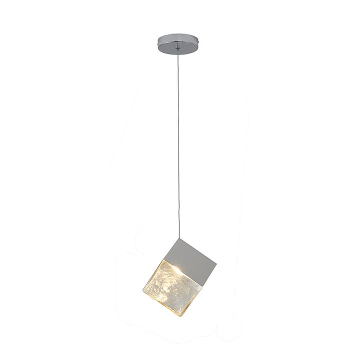 Frame Cubed Pendant Light with Clear Distorted Glass in Chrome by Bethel