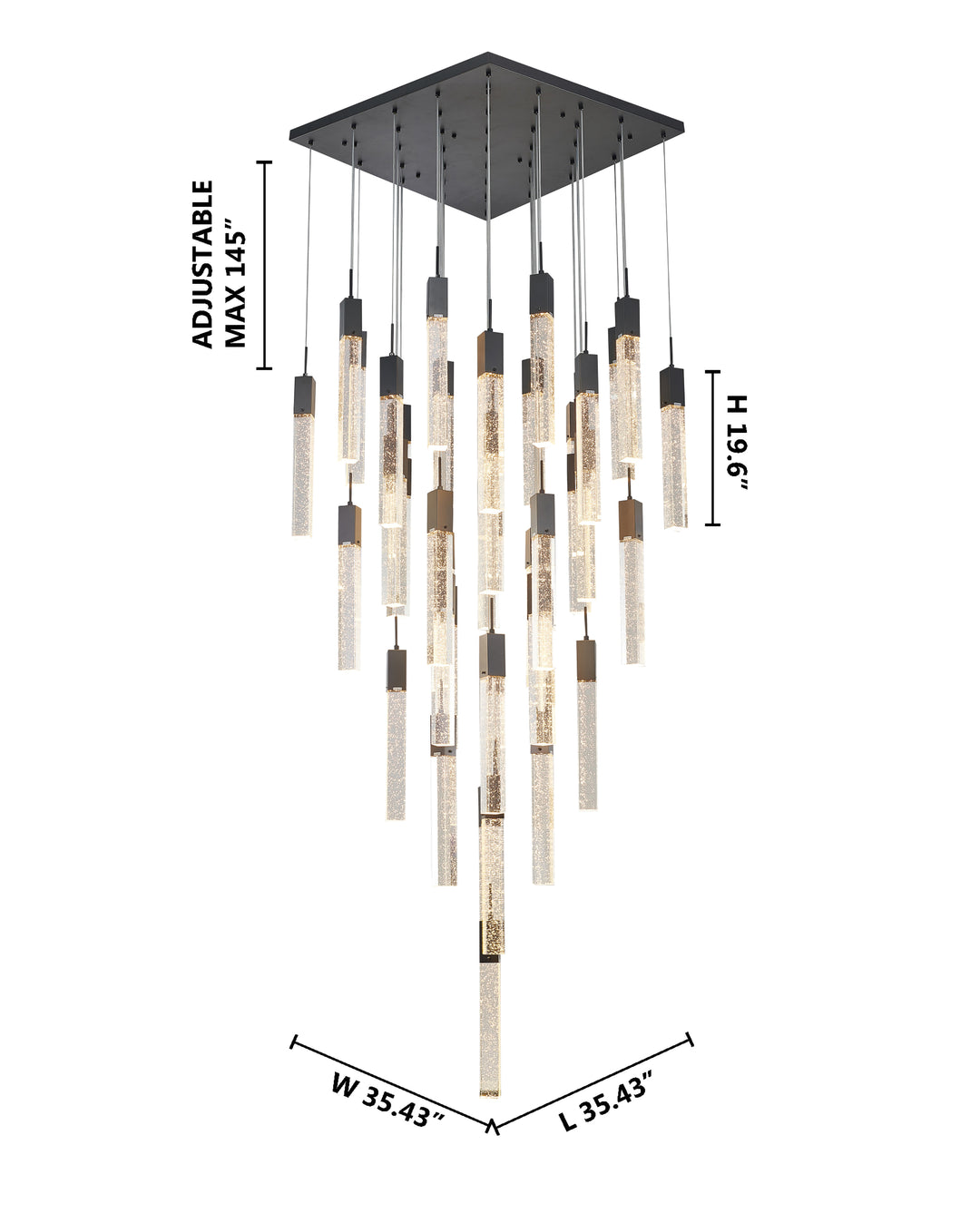 Flushed Frame Chandelier with Hanging Clear Block Bubble Crystals by Bethel - view 19
