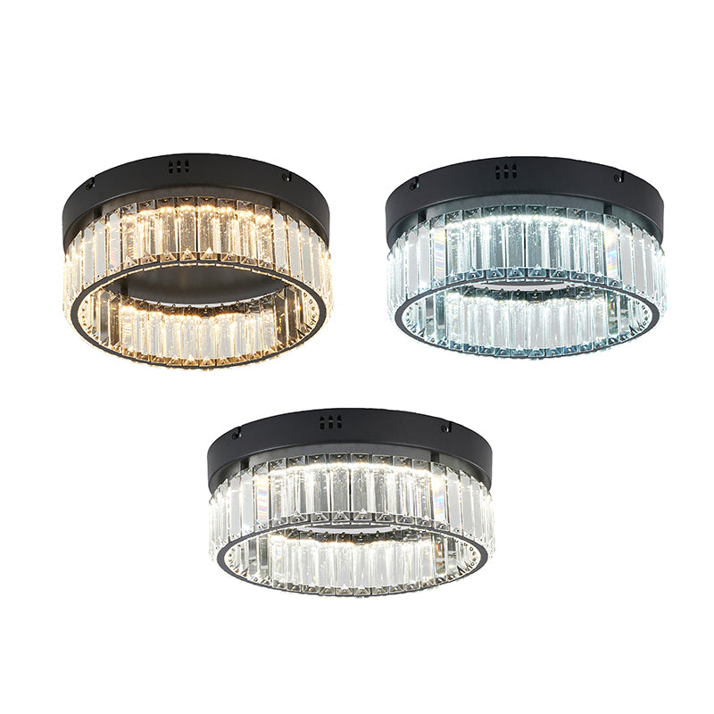 Round Frame Flush Mount with Clear Crystals in Satin Black by Bethel