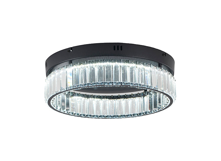Round Frame Flush Mount with Clear Crystals in Satin Black by Bethel