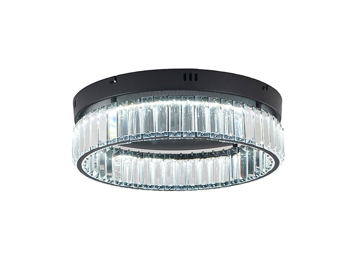 Round Frame Flush Mount with Clear Crystals in Satin Black by Bethel