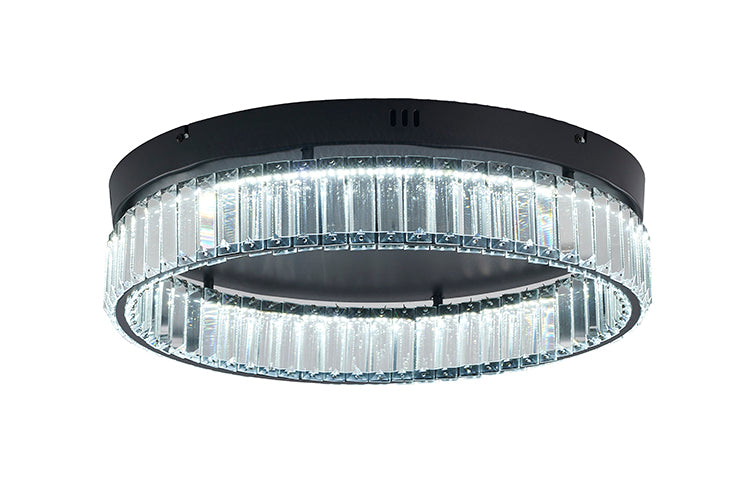 Round Frame Flush Mount with Clear Crystals in Satin Black by Bethel