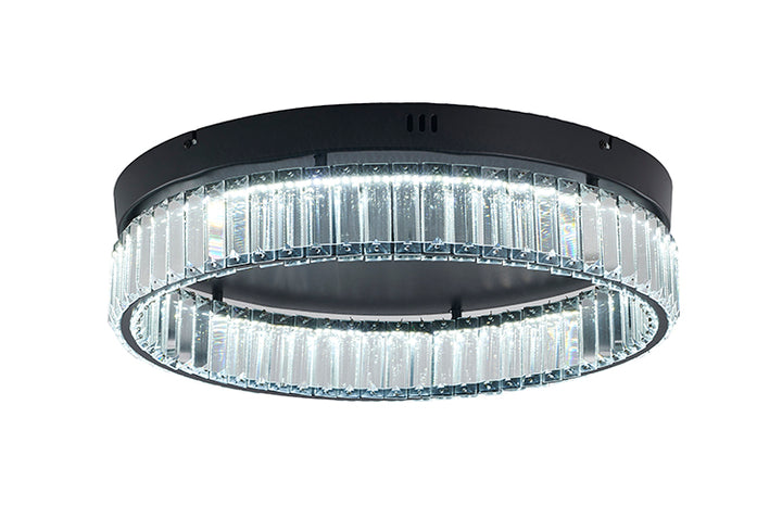 Round Frame Flush Mount with Clear Crystals in Satin Black by Bethel