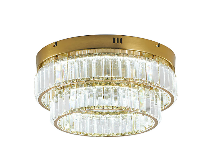 Two Tier Frame Flush Mount with Clear Crystals in Brass by Bethel