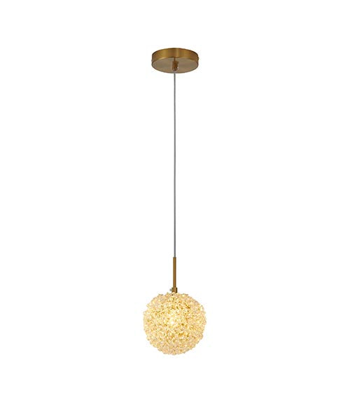 Frame Pendant Light with Clear Crystal Beaded Ball in Brass by Bethel
