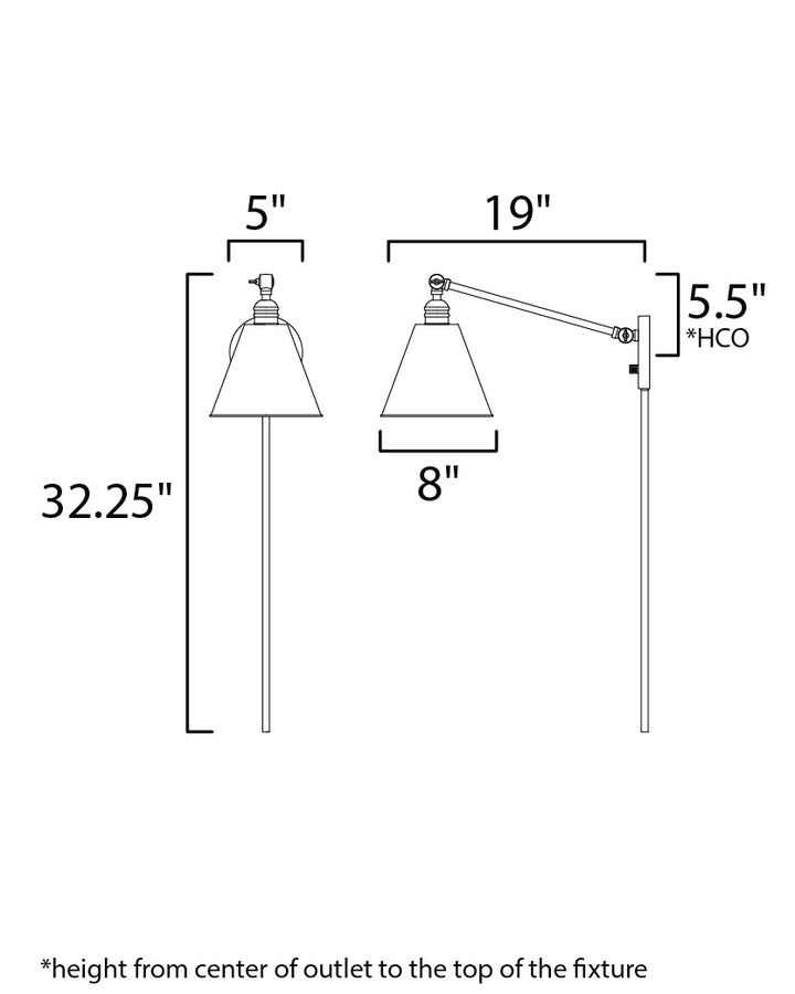 Library 1-Light Wall Sconce dimensions diagram