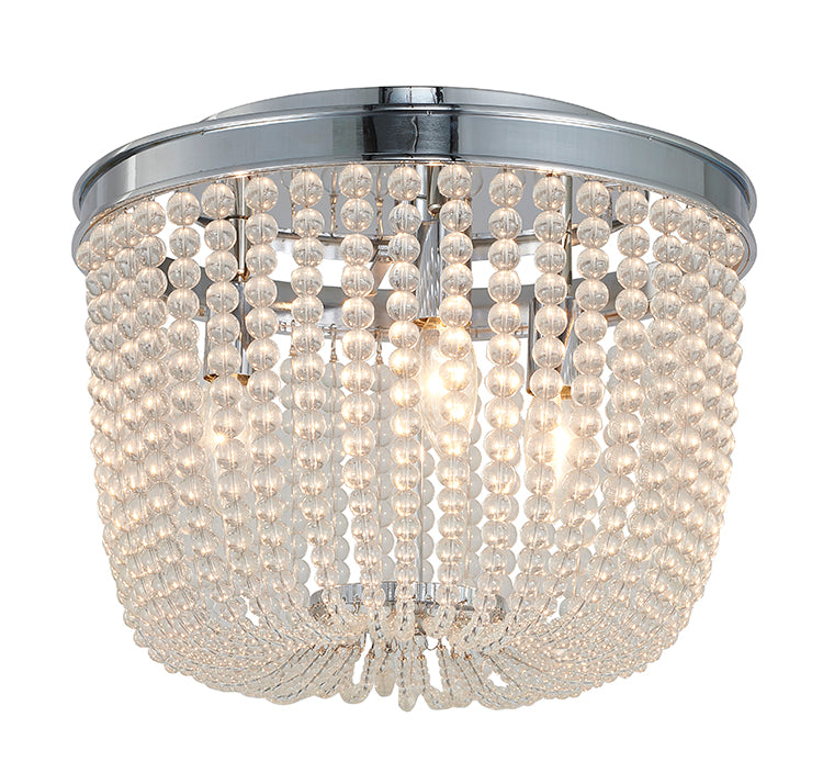 Frame Semi Flushmount with Clear Hanging Glass Beads in Chrome by Bethel