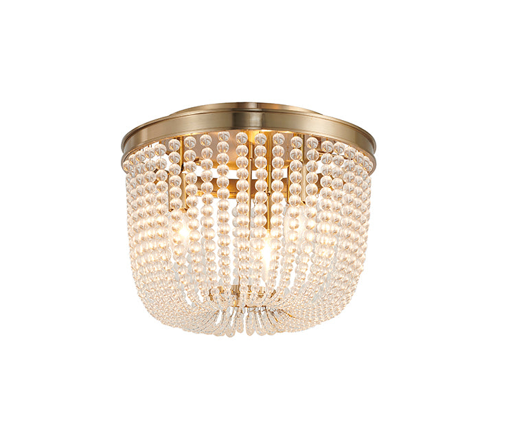 Frame Semi Flushmount with Clear Hanging Glass Beads in Gold by Bethel