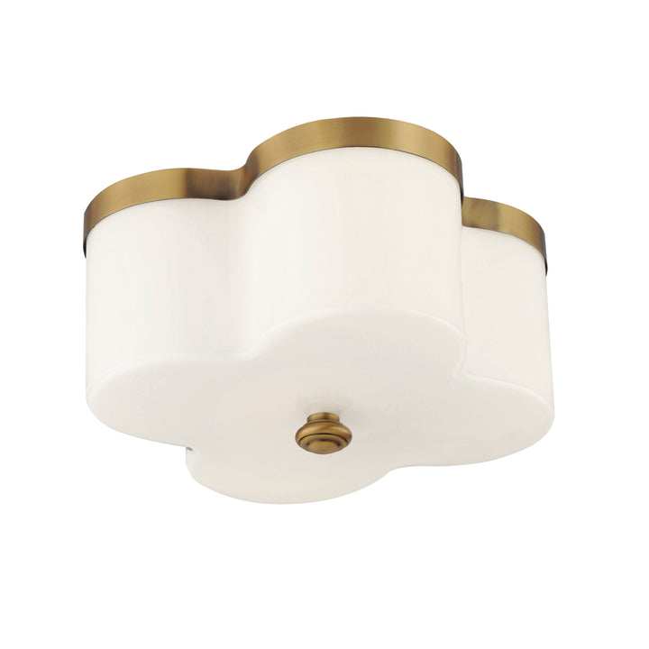 Clover 2-Light Flush Mount White / Natural Aged Brass