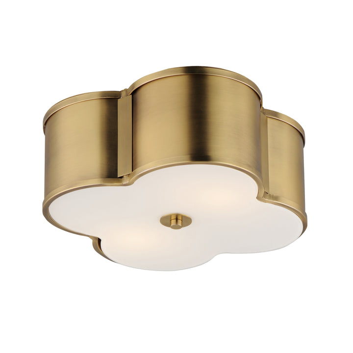 Clover 2-Light Flush Mount White / Natural Aged Brass
