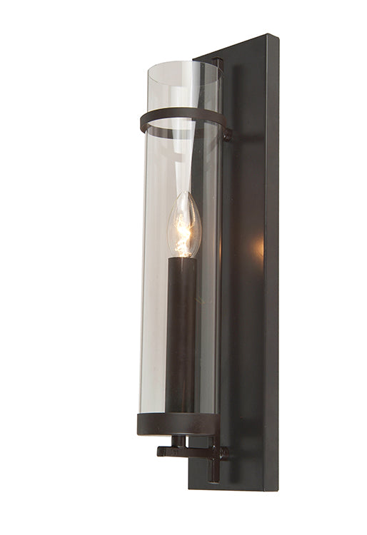 Dark Brown Frame Wall Sconce with Clear Glass Cylinder Shade by Bethel