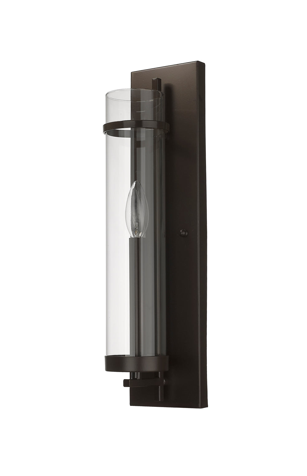 Dark Brown Frame Wall Sconce with Clear Glass Cylinder Shade by Bethel - view 2