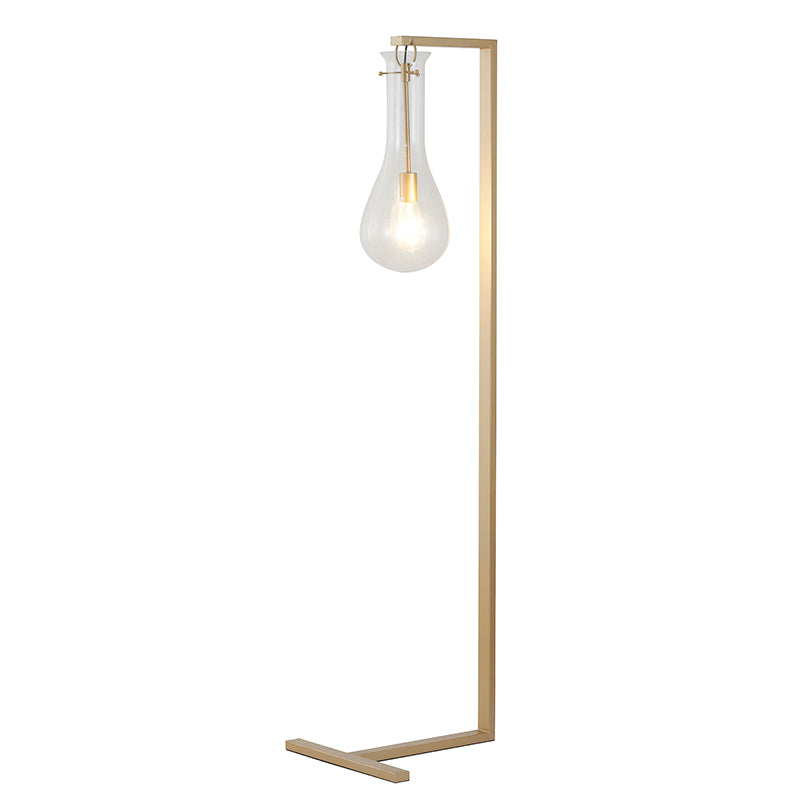 Brass Metal Color Frame Floor Lamp with Clear Tear Drop Glass Shade by Bethel