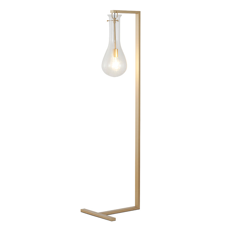 Brass Metal Color Frame Floor Lamp with Clear Tear Drop Glass Shade by Bethel
