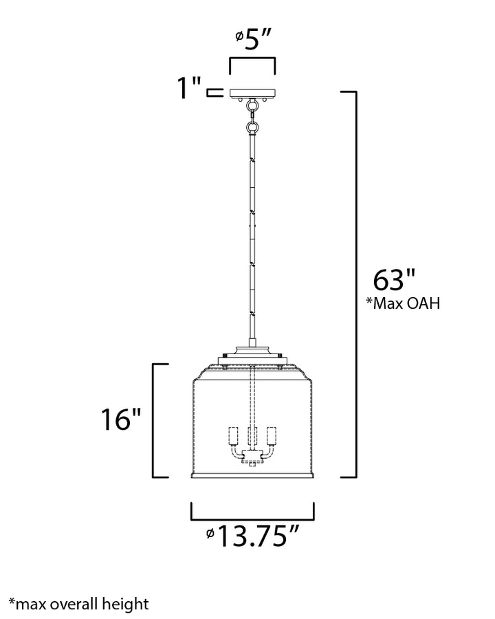 Acadia 3-Light Pendant dimensions diagram