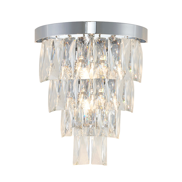 Metal Frame Wall Sconce with Clear Hanging Crystals in Chrome by Bethel