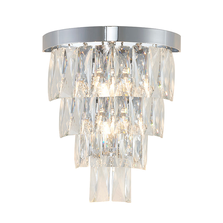 Metal Frame Wall Sconce with Clear Hanging Crystals in Chrome by Bethel