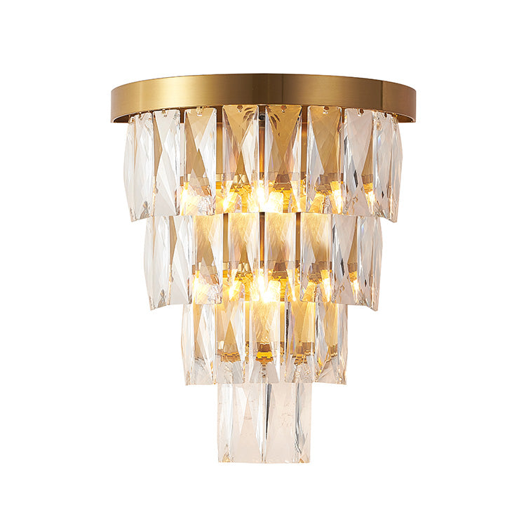 Metal Frame Wall Sconce with Clear Hanging Crystals in Brass by Bethel